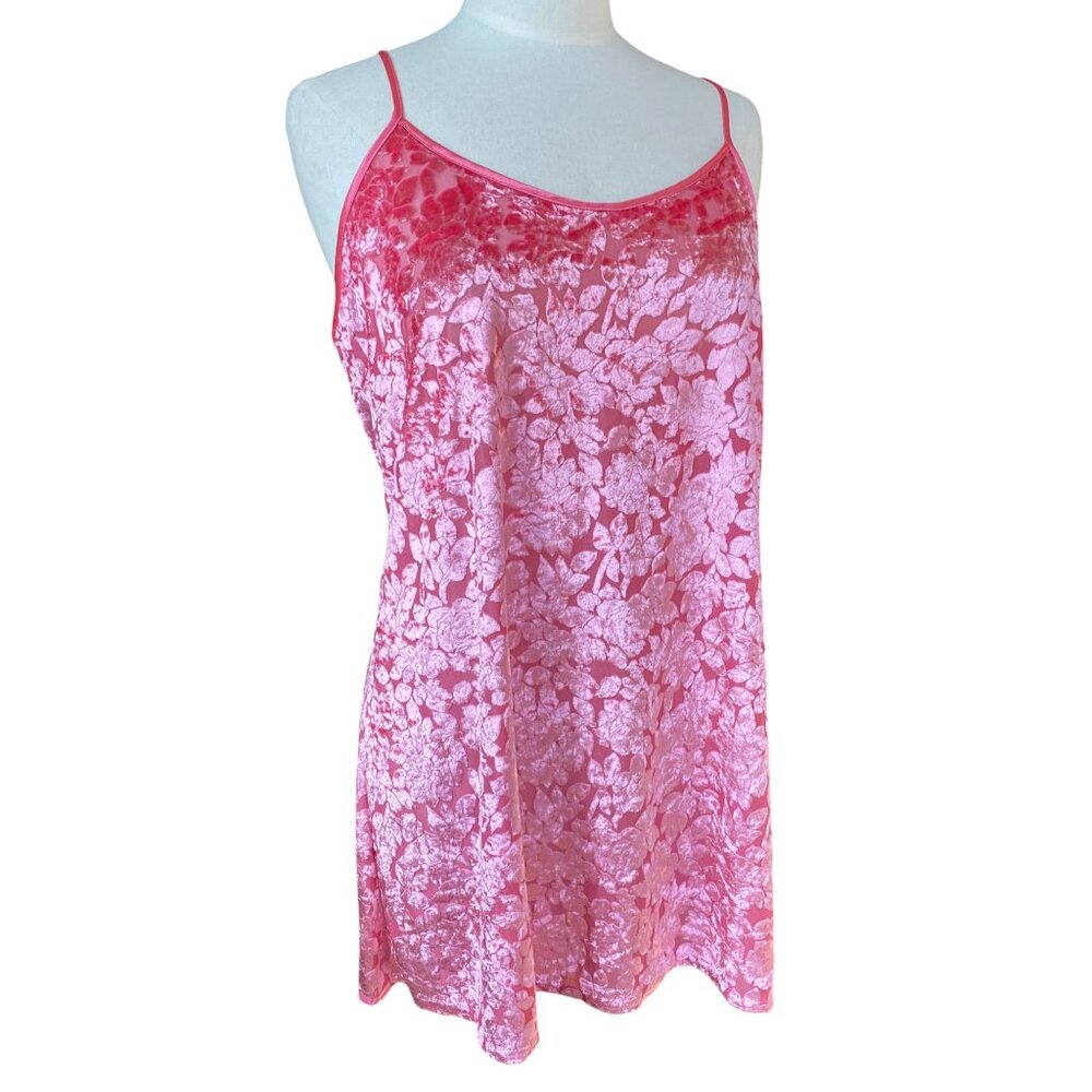 Vintage Burnout Velvet Floral Slip Dress Pink Mini Coquette Barbiecore Fairy-L